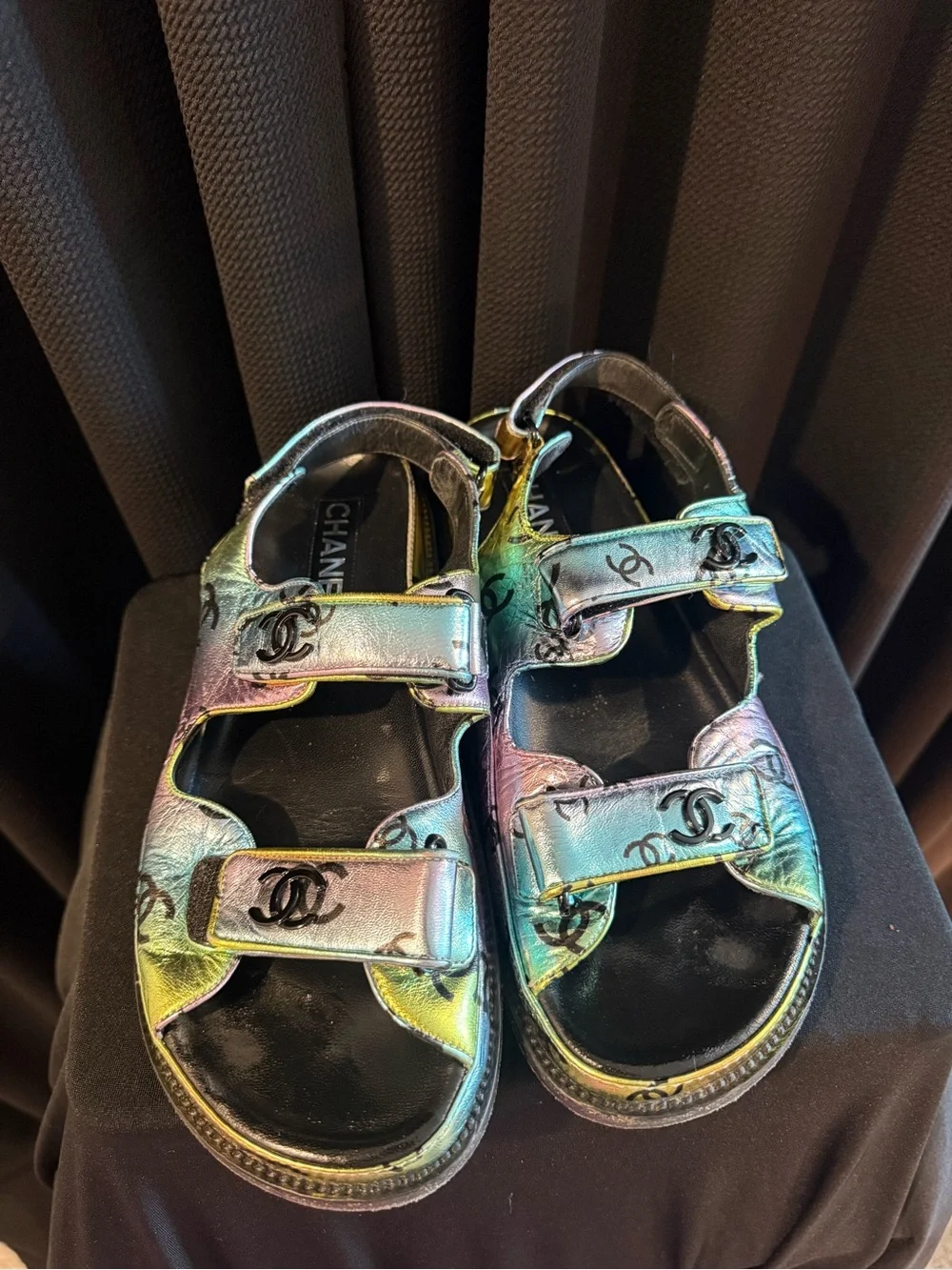 CHANEL Iridescent Logo Double-Strap Sandals - Multicolor Shine